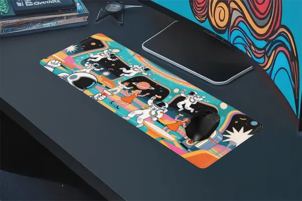 Space Disco Party Gaming oyuncu Mousepad Kaydırmaz Kauçuk Dikişli Kenar 70x30 cm Mousepad