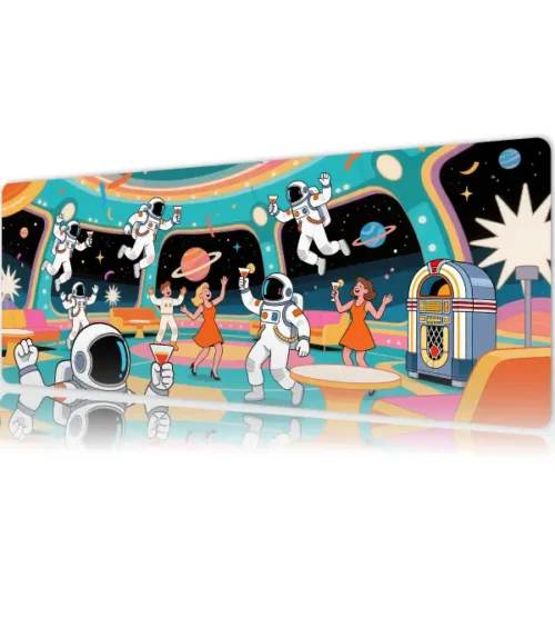 Space Disco Party Gaming oyuncu Mousepad Kaydırmaz Kauçuk Dikişli Kenar 80x30 cm Mousepad