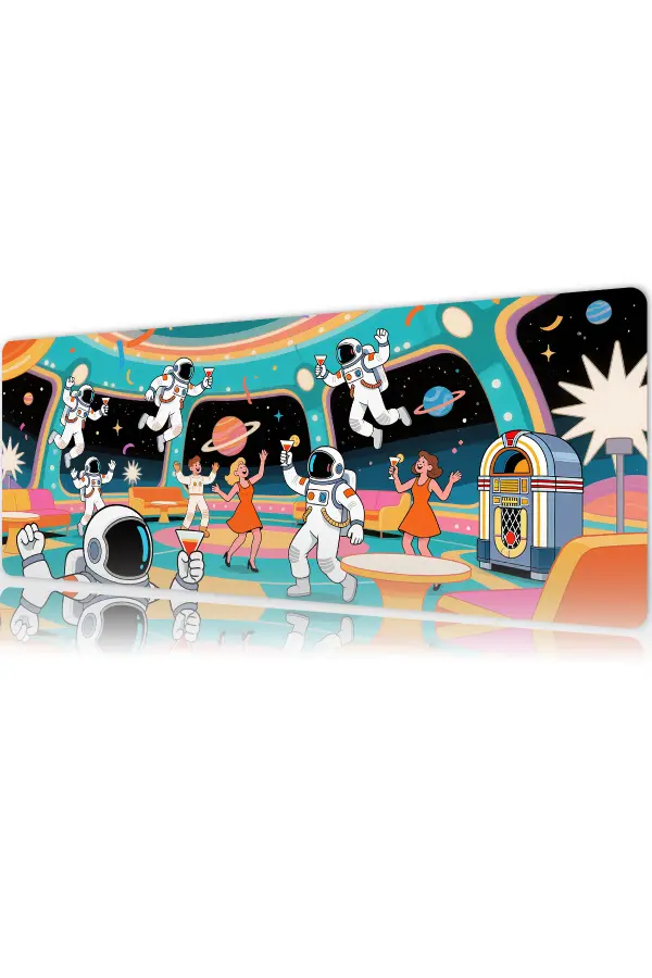 Space Disco Party Gaming oyuncu Mousepad Kaydırmaz Kauçuk Dikişli Kenar 70x30 cm Mousepad