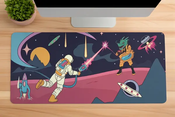 etsy188dikdortgen1 Cosmic Laser Battle Gaming oyuncu Mousepad Kaydırmaz Kauçuk Dikişli Kenar 80x30 cm Mousepad