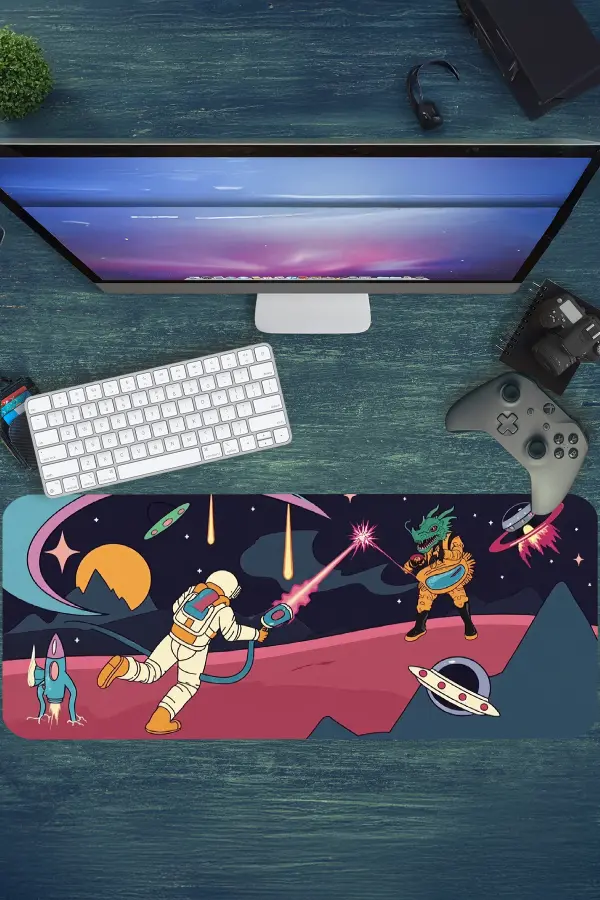 etsy188dikdortgen2 Cosmic Laser Battle Gaming oyuncu Mousepad Kaydırmaz Kauçuk Dikişli Kenar 80x30 cm Mousepad