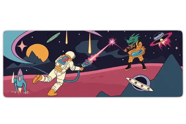 etsy188dikdortgen3 Cosmic Laser Battle Gaming oyuncu Mousepad Kaydırmaz Kauçuk Dikişli Kenar 80x30 cm Mousepad