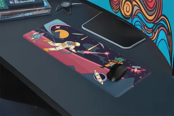 etsy188dikdortgen4 Cosmic Laser Battle Gaming oyuncu Mousepad Kaydırmaz Kauçuk Dikişli Kenar 80x30 cm Mousepad