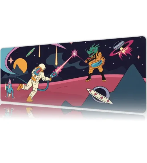 etsy188dikdortgen5 Cosmic Laser Battle Gaming oyuncu Mousepad Kaydırmaz Kauçuk Dikişli Kenar 80x30 cm Mousepad