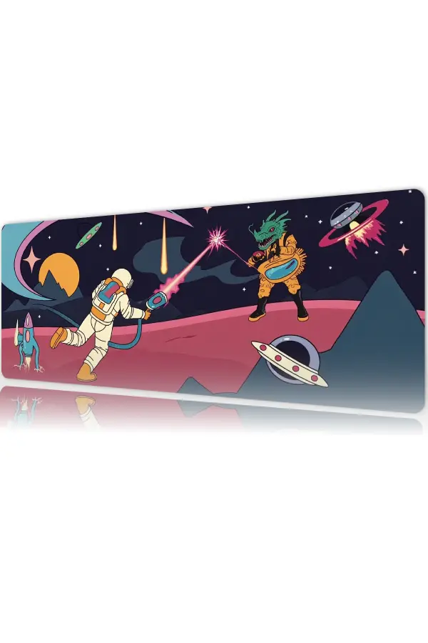 etsy188dikdortgen5 Cosmic Laser Battle Gaming oyuncu Mousepad Kaydırmaz Kauçuk Dikişli Kenar 80x30 cm Mousepad