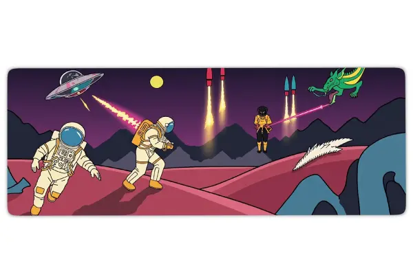 Retro Galaxy Gaming oyuncu Mousepad Kaydırmaz Kauçuk Dikişli Kenar 90x40 cm Mousepad