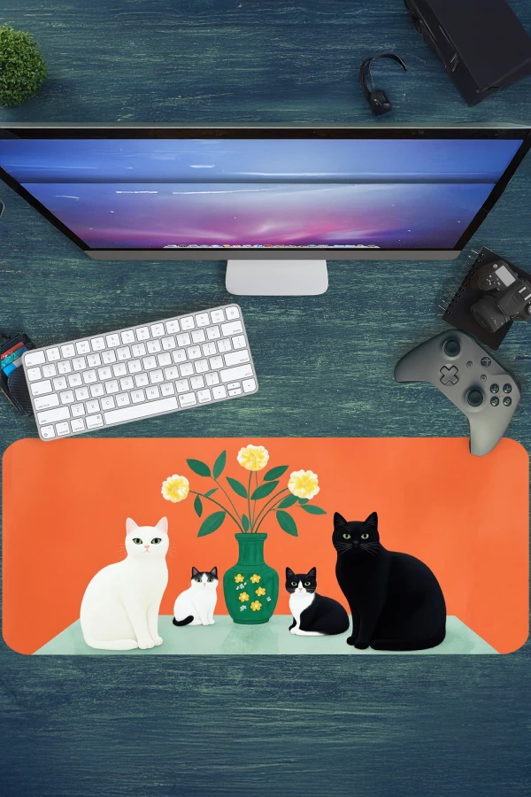 Cat Portraits Gaming oyuncu Mousepad Kaydırmaz Kauçuk Dikişli Kenar 70x30 cm Mousepad