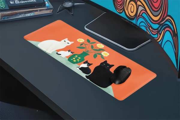 Cat Portraits Gaming oyuncu Mousepad Kaydırmaz Kauçuk Dikişli Kenar 70x30 cm Mousepad