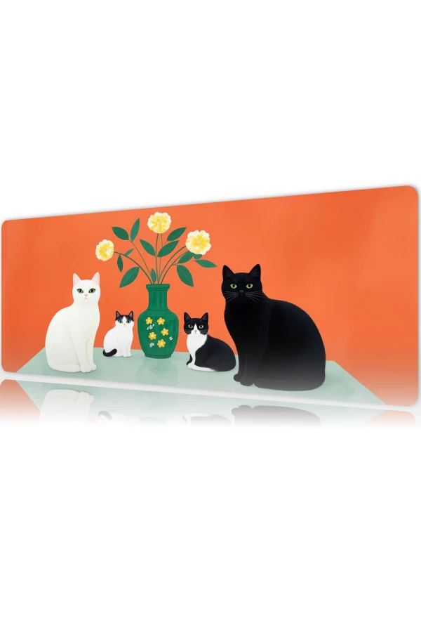 Cat Portraits Gaming oyuncu Mousepad Kaydırmaz Kauçuk Dikişli Kenar 70x30 cm Mousepad