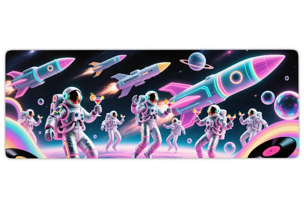 Neon Space Parade Gaming oyuncu Mousepad Kaydırmaz Kauçuk Dikişli Kenar 90x40 cm Mousepad