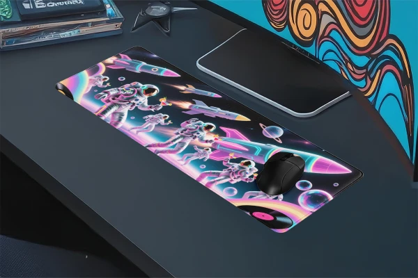 Neon Space Parade Gaming oyuncu Mousepad Kaydırmaz Kauçuk Dikişli Kenar 90x40 cm Mousepad