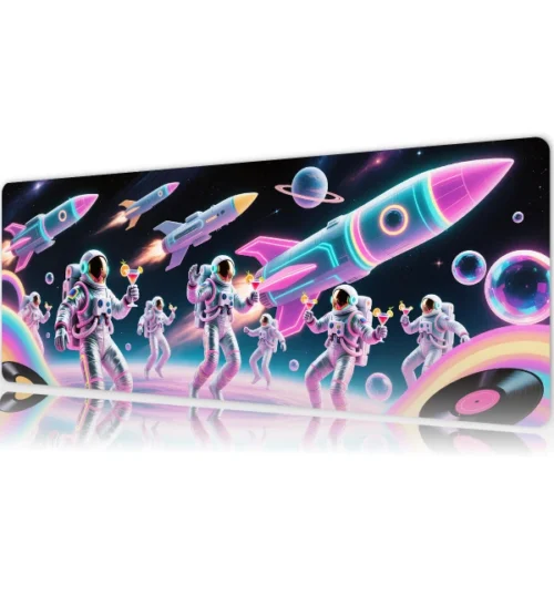 etsy195dikdortgen5 Neon Space Parade Gaming oyuncu Mousepad Kaydırmaz Kauçuk Dikişli Kenar 80x30 cm Mousepad