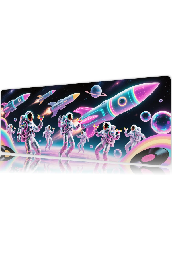 Neon Space Parade Gaming oyuncu Mousepad Kaydırmaz Kauçuk Dikişli Kenar 90x40 cm Mousepad