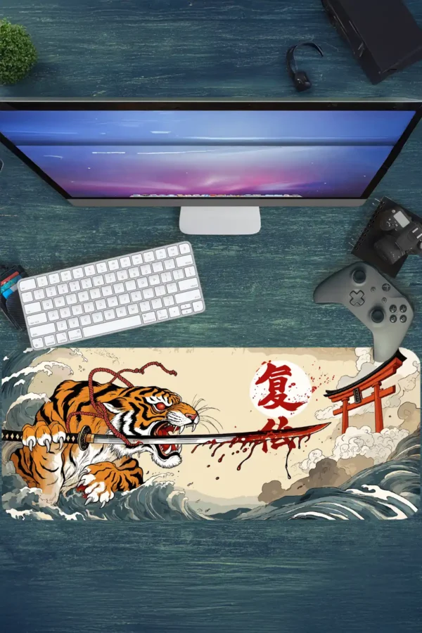 etsy87dikdortgen2 Vengeance of the Tiger Gaming oyuncu Mousepad Kaydırmaz Kauçuk Dikişli Kenar 80x30 cm Mousepad