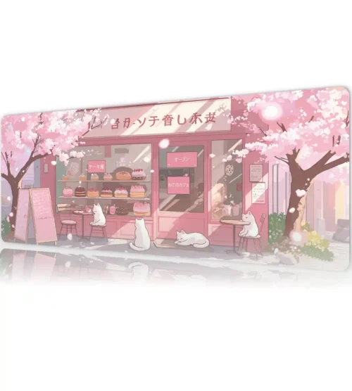 Sakura Cafe Gaming oyuncu Mousepad Kaydırmaz Kauçuk Dikişli Kenar 80x30 cm Mousepad