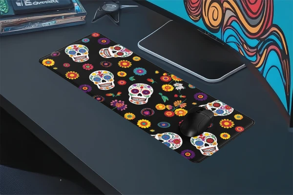 Fiesta of Skulls Gaming oyuncu Mousepad Kaydırmaz Kauçuk Dikişli Kenar 90x40 cm Mousepad