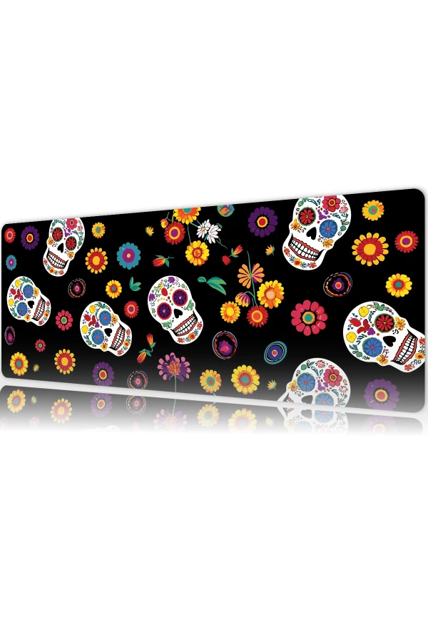 Fiesta of Skulls Gaming oyuncu Mousepad Kaydırmaz Kauçuk Dikişli Kenar 90x40 cm Mousepad