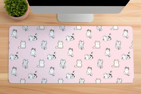 Kedi Desenli Gaming oyuncu Mousepad Kaydırmaz Kauçuk Dikişli Kenar 70x30 cm Mousepad