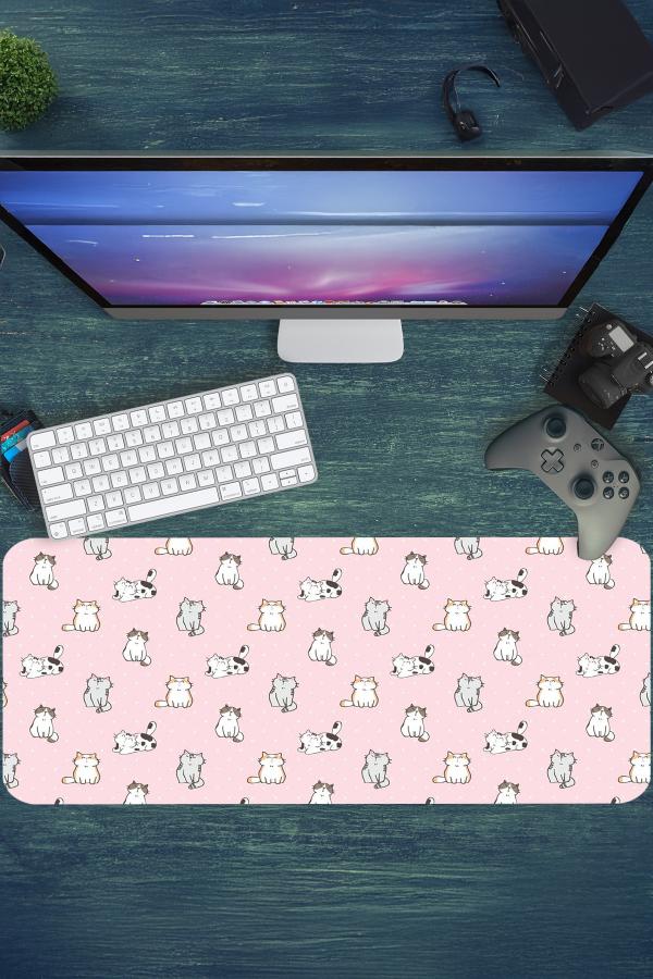 Kedi Desenli Gaming oyuncu Mousepad Kaydırmaz Kauçuk Dikişli Kenar 70x30 cm Mousepad