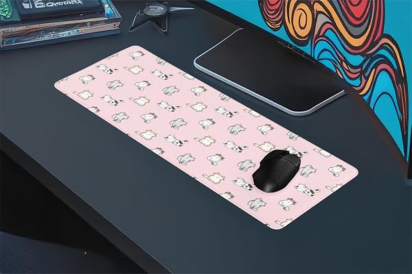Kedi Desenli Gaming oyuncu Mousepad Kaydırmaz Kauçuk Dikişli Kenar 70x30 cm Mousepad
