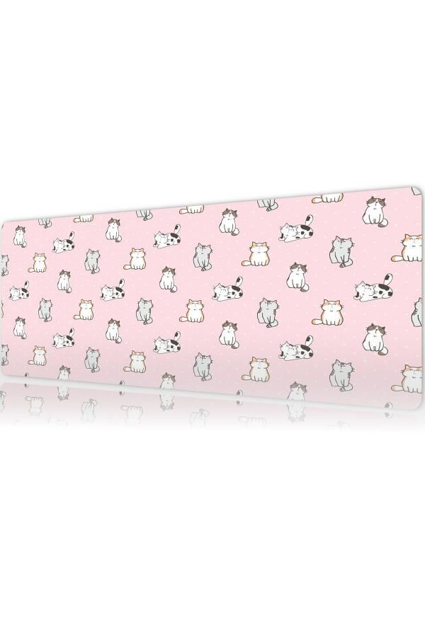 Kedi Desenli Gaming oyuncu Mousepad Kaydırmaz Kauçuk Dikişli Kenar 70x30 cm Mousepad