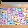 Candy Cats Gaming oyuncu Mousepad Kaydırmaz Kauçuk Dikişli Kenar 70x30 cm Mousepad