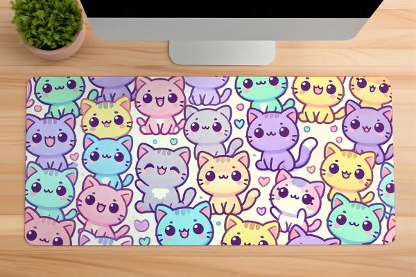 Candy Cats Gaming oyuncu Mousepad Kaydırmaz Kauçuk Dikişli Kenar 70x30 cm Mousepad