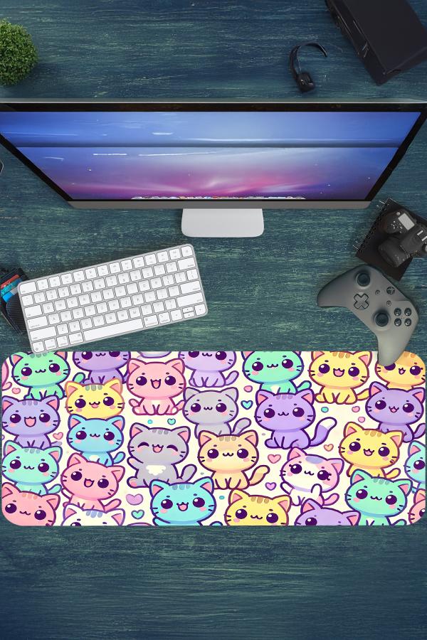 Candy Cats Gaming oyuncu Mousepad Kaydırmaz Kauçuk Dikişli Kenar 70x30 cm Mousepad