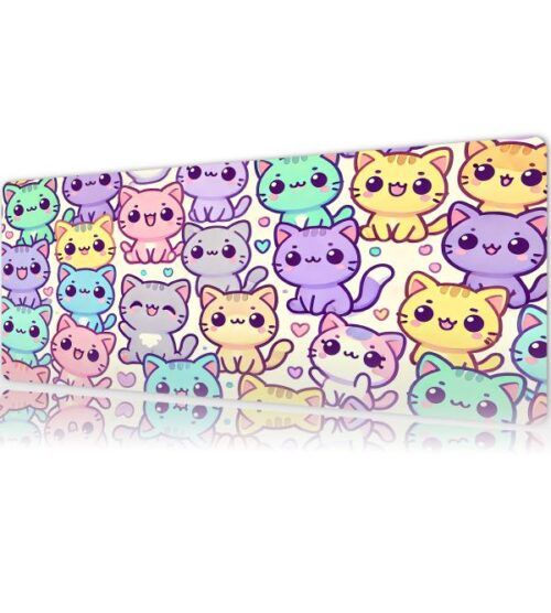 kedilerdiger5 Candy Cats Gaming oyuncu Mousepad Kaydırmaz Kauçuk Dikişli Kenar 80x30 cm Mousepad