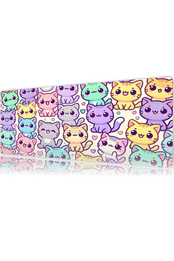 Candy Cats Gaming oyuncu Mousepad Kaydırmaz Kauçuk Dikişli Kenar 70x30 cm Mousepad