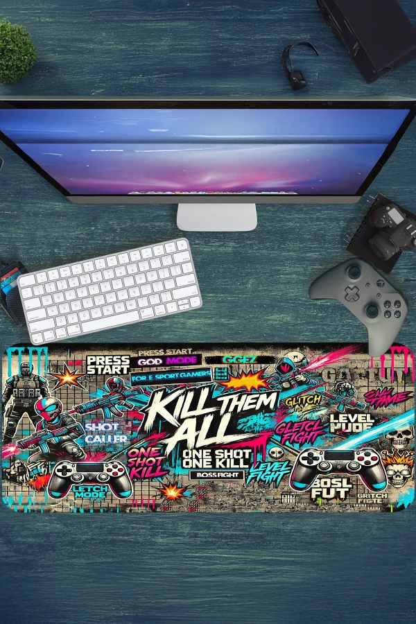Kill Them All Gaming oyuncu Mousepad Kaydırmaz Kauçuk Dikişli Kenar 70x30cm Mousepad