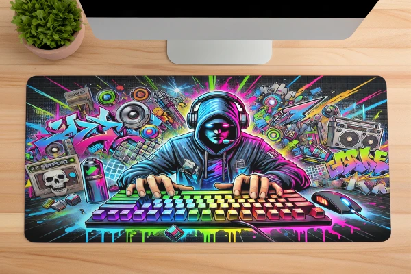 Cyber Graffiti Gaming oyuncu Mousepad Kaydırmaz Kauçuk Dikişli Kenar 70x30 cm Mousepad