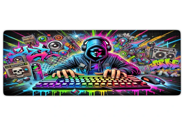 Cyber Graffiti Gaming oyuncu Mousepad Kaydırmaz Kauçuk Dikişli Kenar 70x30 cm Mousepad