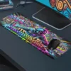 Cyber Graffiti Gaming oyuncu Mousepad Kaydırmaz Kauçuk Dikişli Kenar 70x30 cm Mousepad