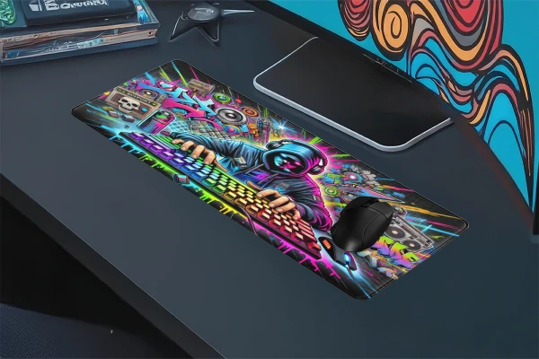 Cyber Graffiti Gaming oyuncu Mousepad Kaydırmaz Kauçuk Dikişli Kenar 70x30 cm Mousepad