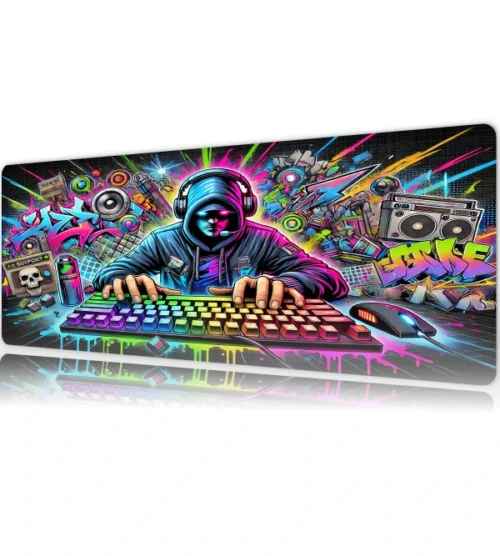 klavyegaming5 Cyber Graffiti Gaming oyuncu Mousepad Kaydırmaz Kauçuk Dikişli Kenar 80x30 cm Mousepad