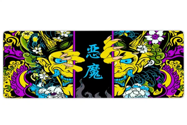 Hands of the Oni Yellow Gaming oyuncu Mousepad Kaydırmaz Kauçuk Dikişli Kenar 90×40 cm Mousepad