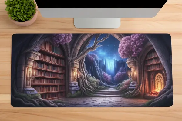Mystic Library Path  Gaming oyuncu Mousepad Kaydırmaz Kauçuk Dikişli Kenar 80x30 cm Mousepad