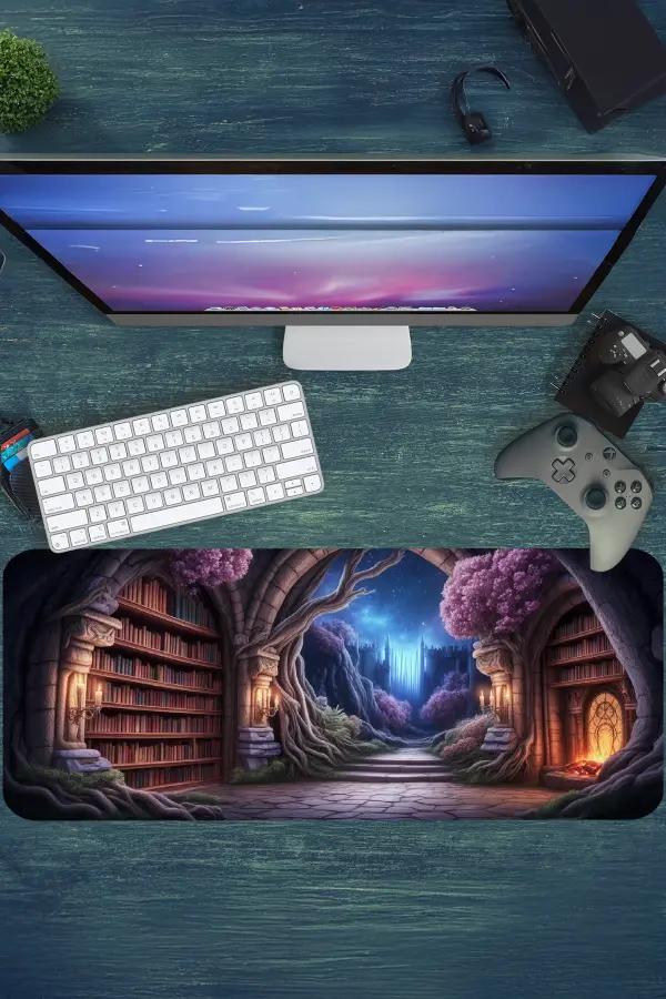 Mystic Library Path  Gaming oyuncu Mousepad Kaydırmaz Kauçuk Dikişli Kenar 80x30 cm Mousepad
