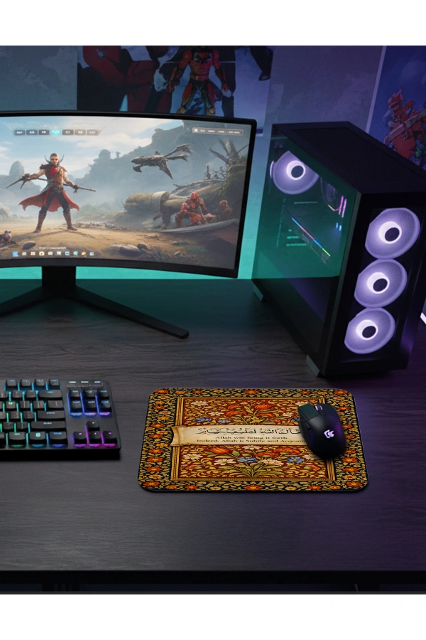 etsy-246 KARE48x401 Islamic Floral Gaming oyuncu Mouse pad Kaydırmaz Kauçuk Dikişli 480X400X Mm