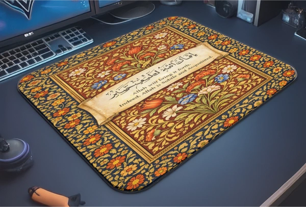 etsy-246 KARE48x403 Islamic Floral Gaming oyuncu Mouse pad Kaydırmaz Kauçuk Dikişli 480X400X Mm
