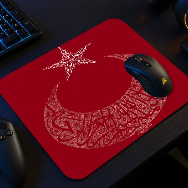 Turkish Crescent  Gaming  oyuncu Mouse pad Kaydırmaz Kauçuk Dikişli 480X400 Mm