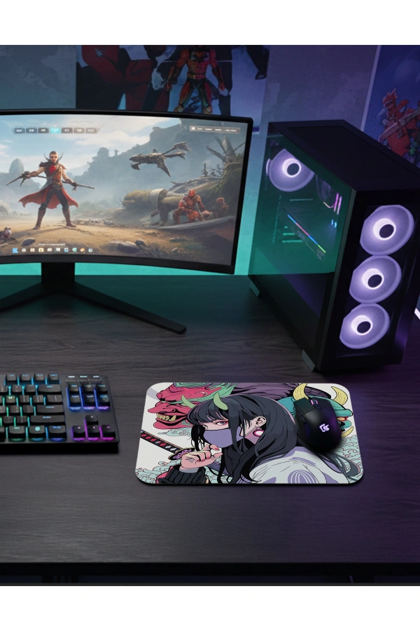 etsy-311 kare48x401 Samurai Girl Gaming oyuncu Mouse pad Kaydırmaz Kauçuk Dikişli 480X400 Mm