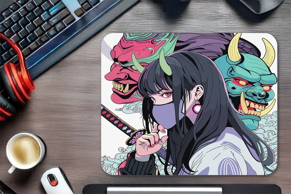 etsy-311 kare48x404 Samurai Girl Gaming oyuncu Mouse pad Kaydırmaz Kauçuk Dikişli 480X400 Mm