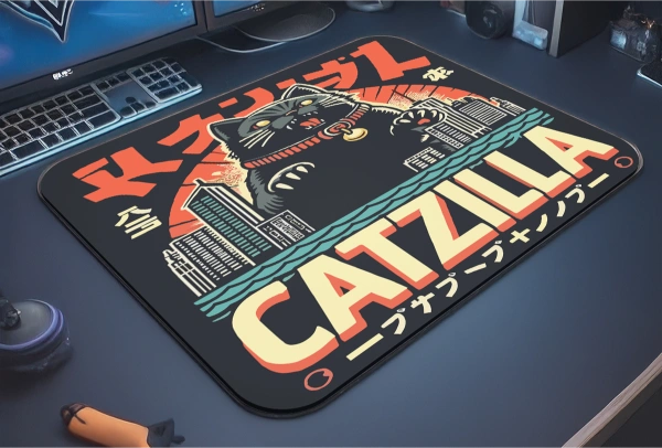 Catzilla Attack  Gaming  oyuncu Mouse pad Kaydırmaz Kauçuk Dikişli  480X400 Mm