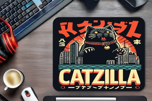 Catzilla Attack  Gaming  oyuncu Mouse pad Kaydırmaz Kauçuk Dikişli  480X400 Mm