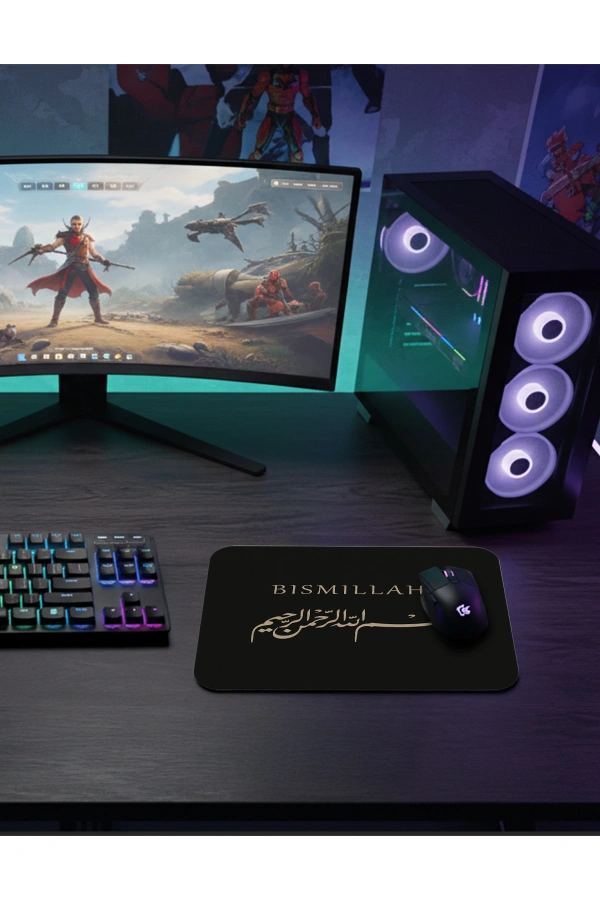 Bismillah Calligraphy  Gaming  oyuncu Mouse pad Kaydırmaz Kauçuk Dikişli  480X400 Mm