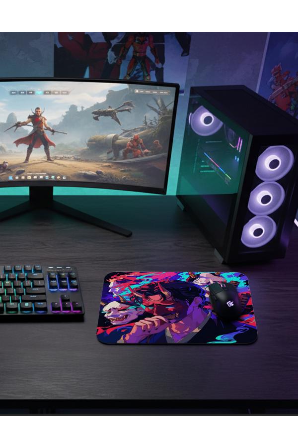 etsy-362 kare1 Neon Oni Gaming oyuncu Mouse pad Kaydırmaz Kauçuk Dikişli 480X400 Mm