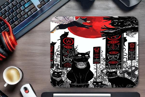 etsy-379 kare4 Mystic Cats Gaming oyuncu Mouse pad Kaydırmaz Kauçuk Dikişli 480X400 Mm