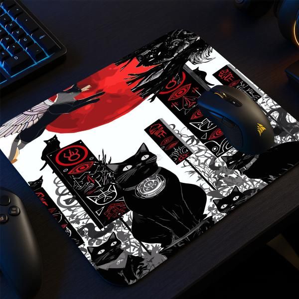 etsy-379 kare5 Mystic Cats Gaming oyuncu Mouse pad Kaydırmaz Kauçuk Dikişli 480X400 Mm